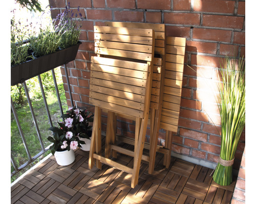 Garden Place Svea 3-delige opvouwbare balkonset bestaande uit: tafel, 2 stoelen, acaciahout, naturel