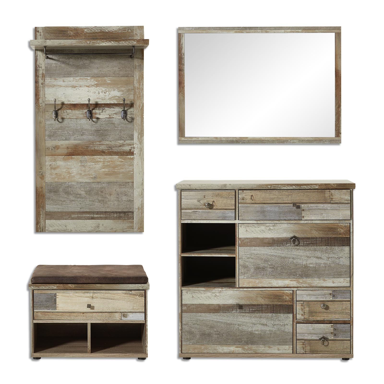 4-teiliges Garderoben-Set - Driftwood