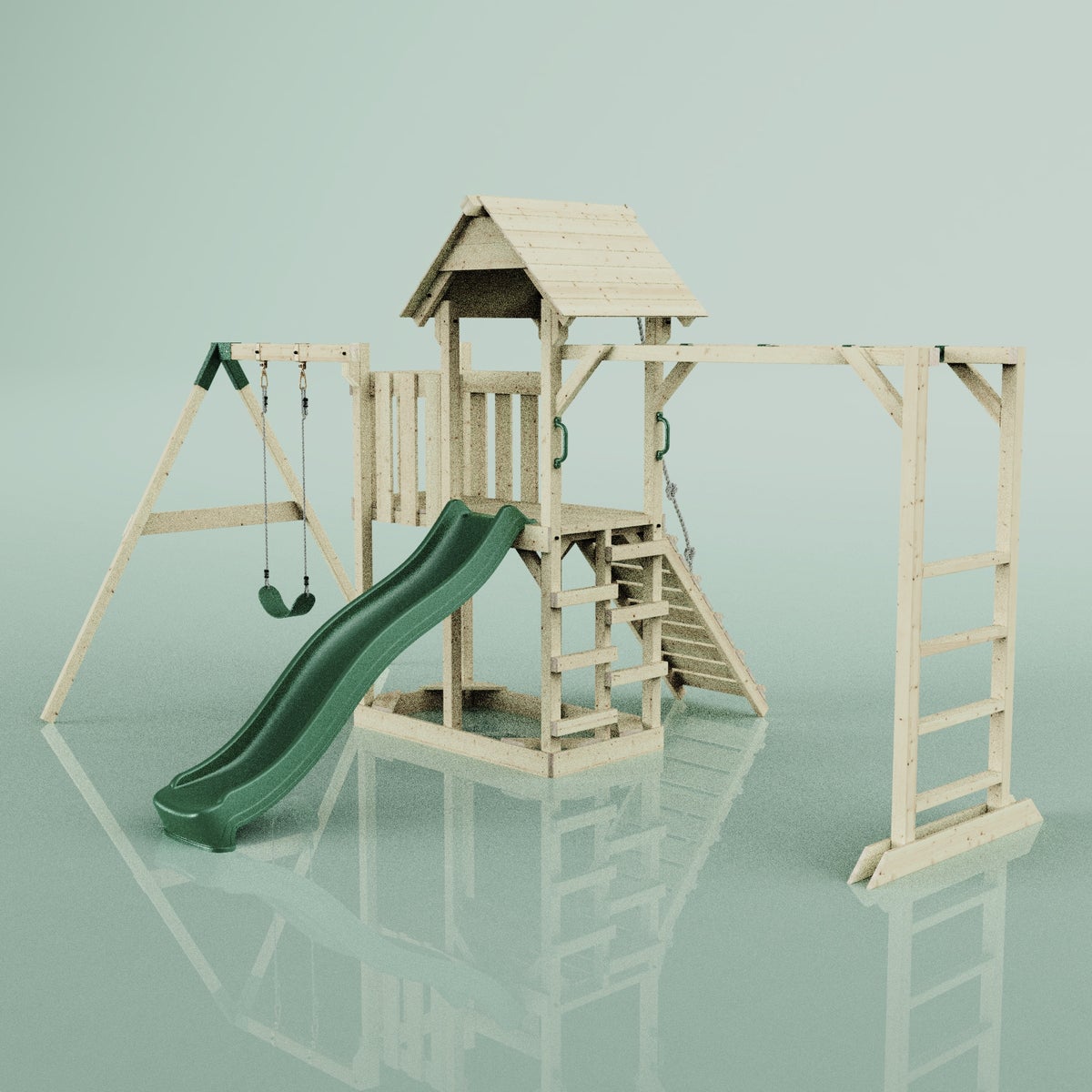 PolarPlay Malmö houten speeltoren in de kleur groen