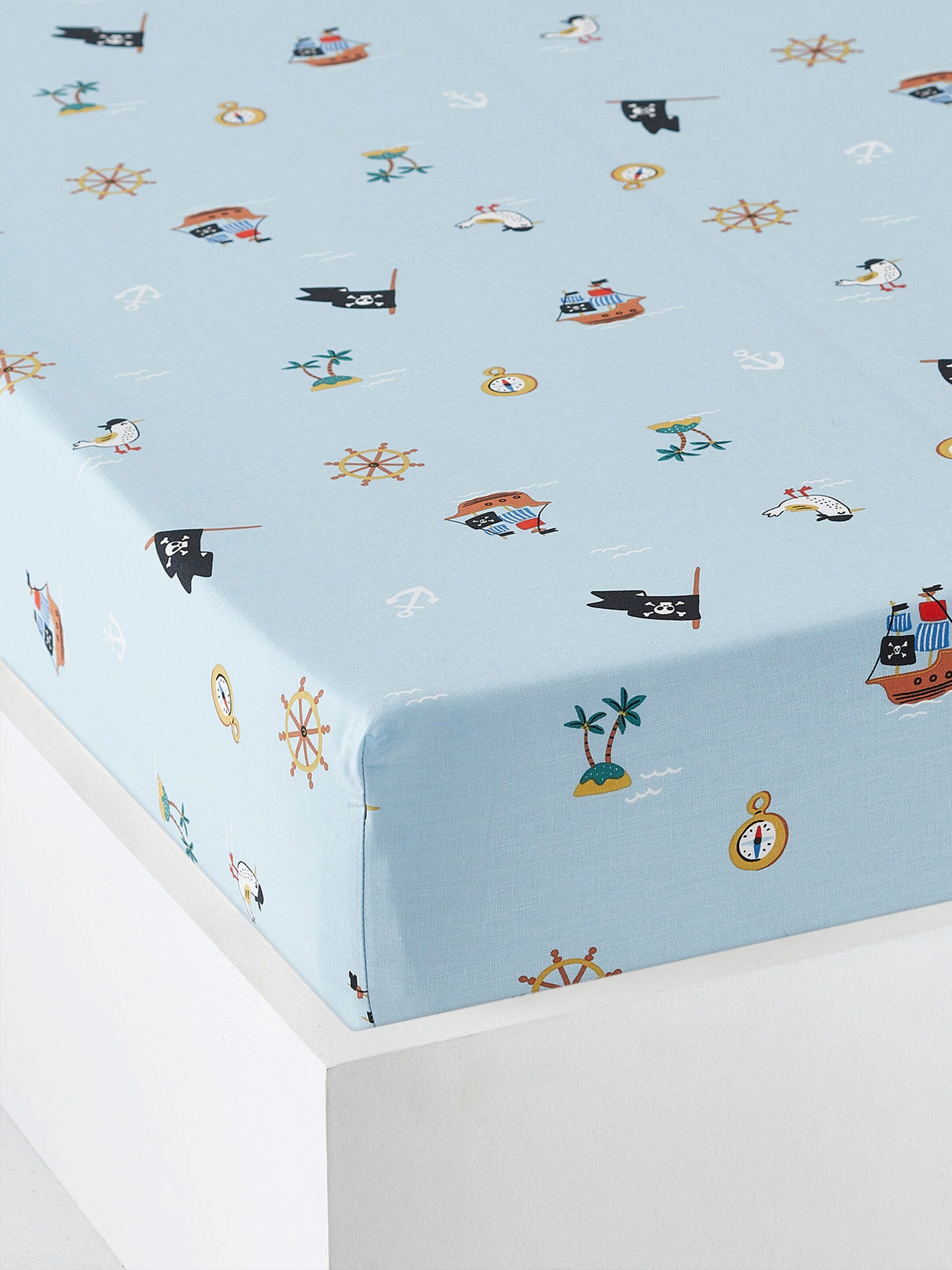 Vertbaudet Kinder Spannbettlaken PIRATEN KAPITÄN blau bedruckt