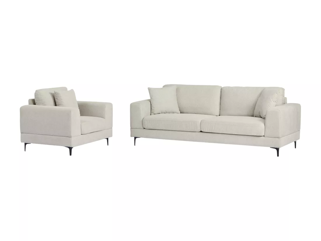 Canapé 3 places et fauteuil en tissu texturé beige JAMOLO