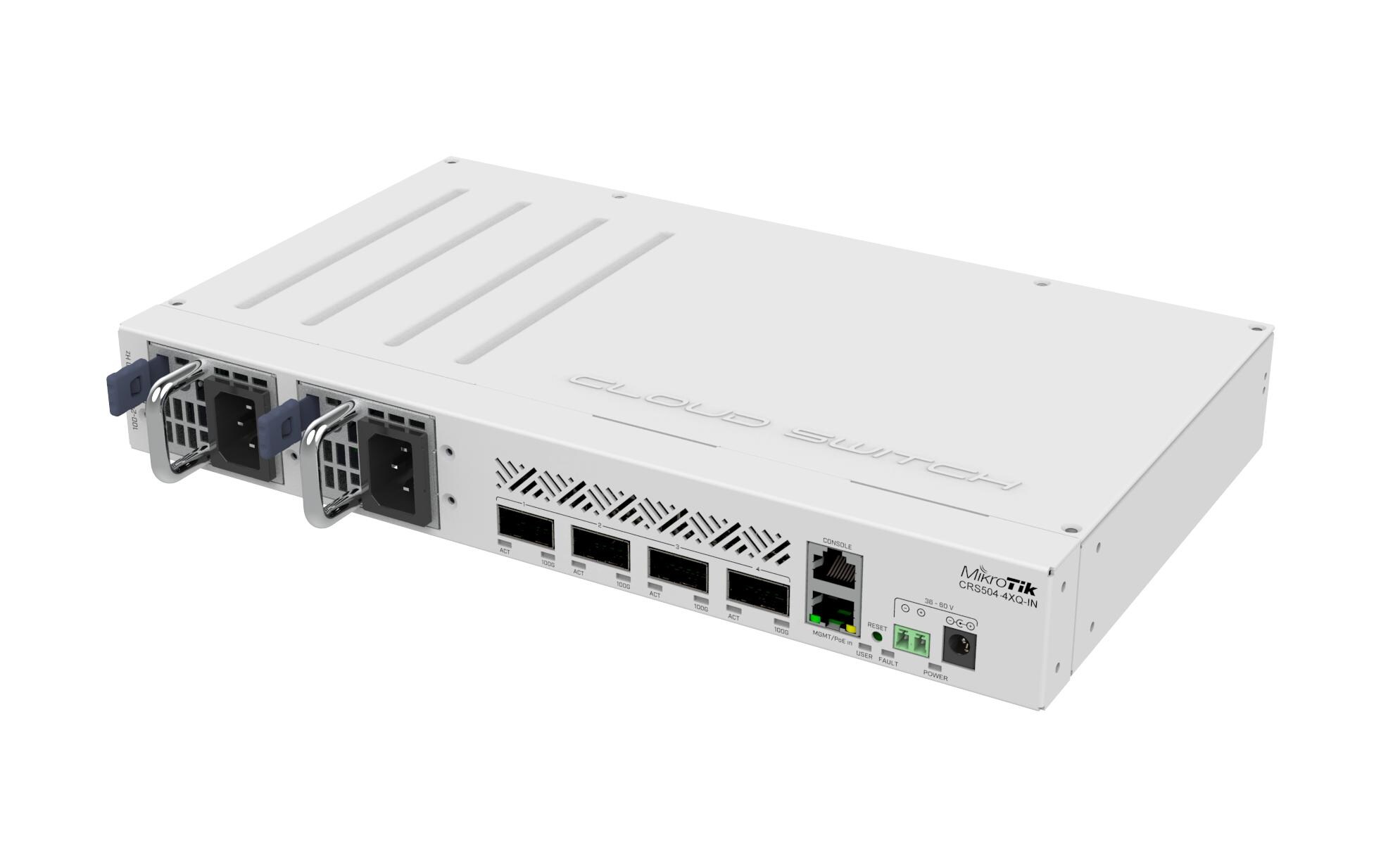 QSFP28 Switch CRS504-4XQ-IN 4 Port<br>Ihr kostengünstiger, kompakter und energieeffizienter Einstieg in die Welt der 100-Gigabit-Netzwerke. Dieser Switch ist der nächste Schritt bei der Aufrüstung bestehender 10- oder 25-Gigabit-Netzwerke. Mehrere St