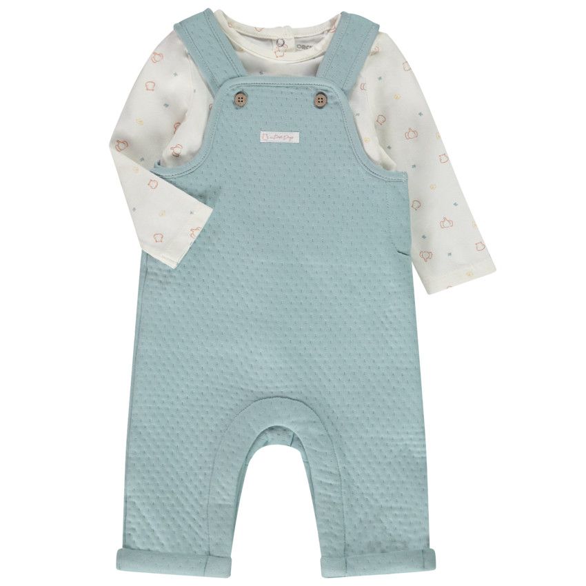 Ensemble 2 pièces matelassé avec salopette pour bébé - Bleu moyen