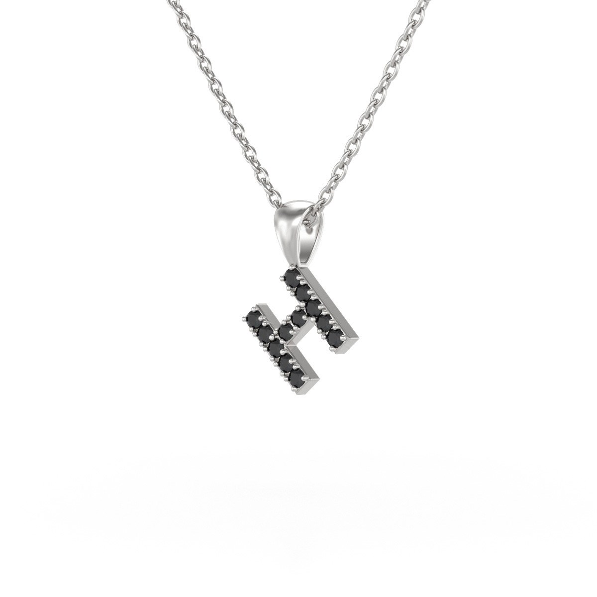 Collier Pendentif ADEN Lettre H Diamant Noir Chaine Argent 925 incluse 0.72grs
