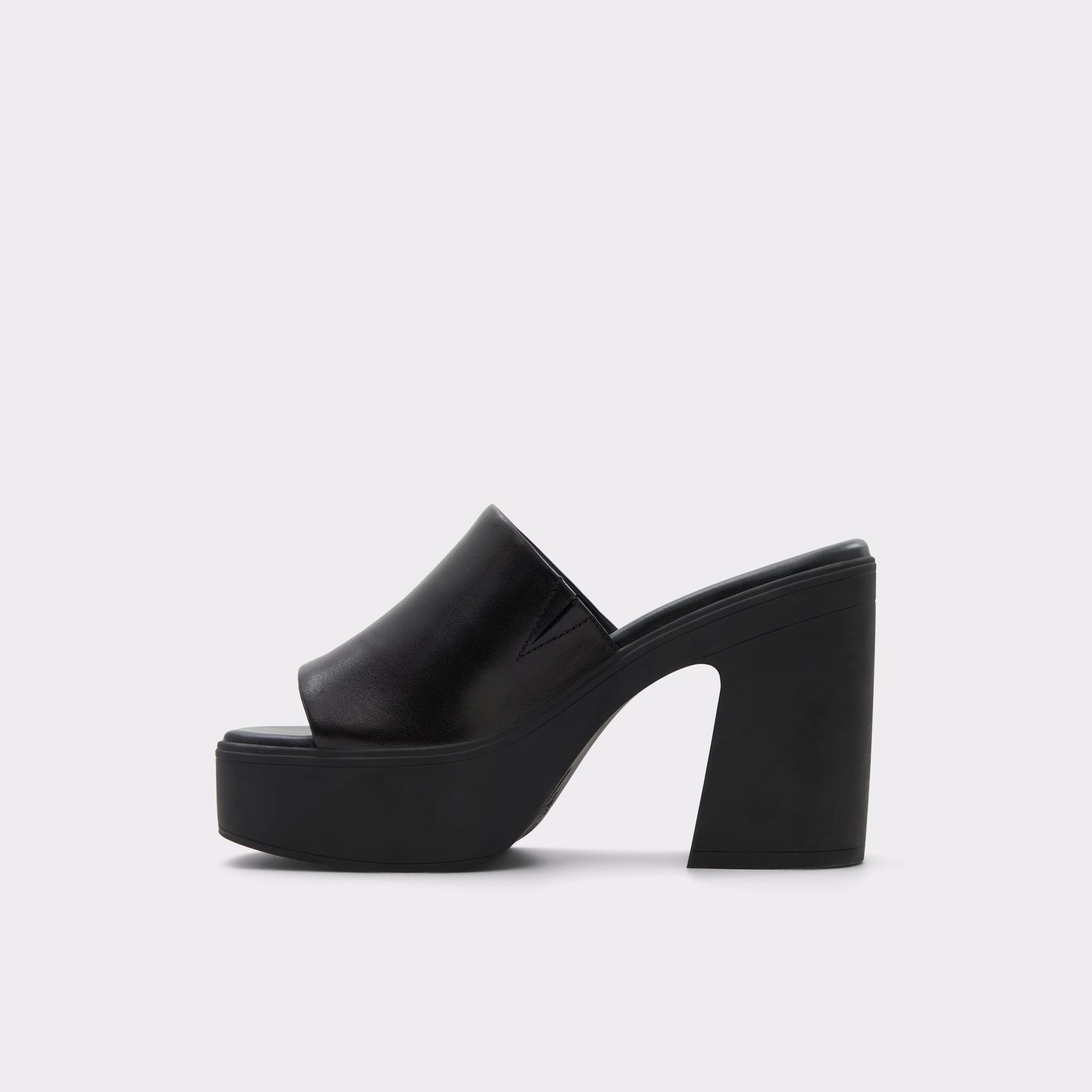 Maysee Black Leather Smooth Women Mule Shoes