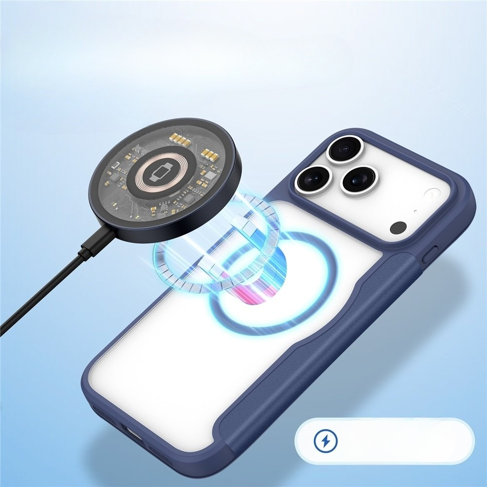 iPhone 17 Pro Max MagSafe Hybrid Leder Tasche   Kunststoff Rückseite (RFID Schutz) - Blau / Transparent
