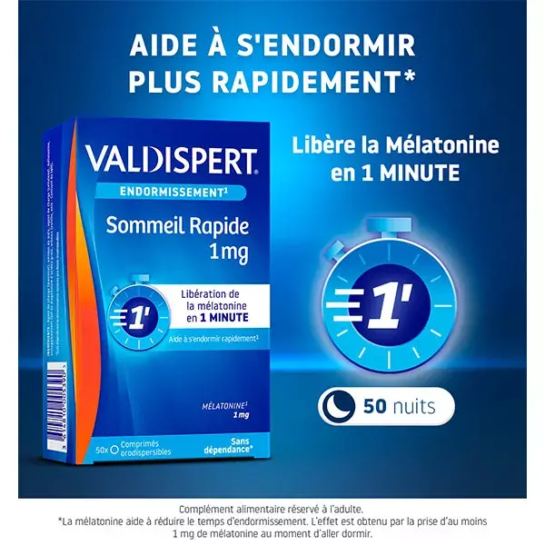 Valdispert Sommeil Rapide 1mg Mélatonine 50 comprimés
