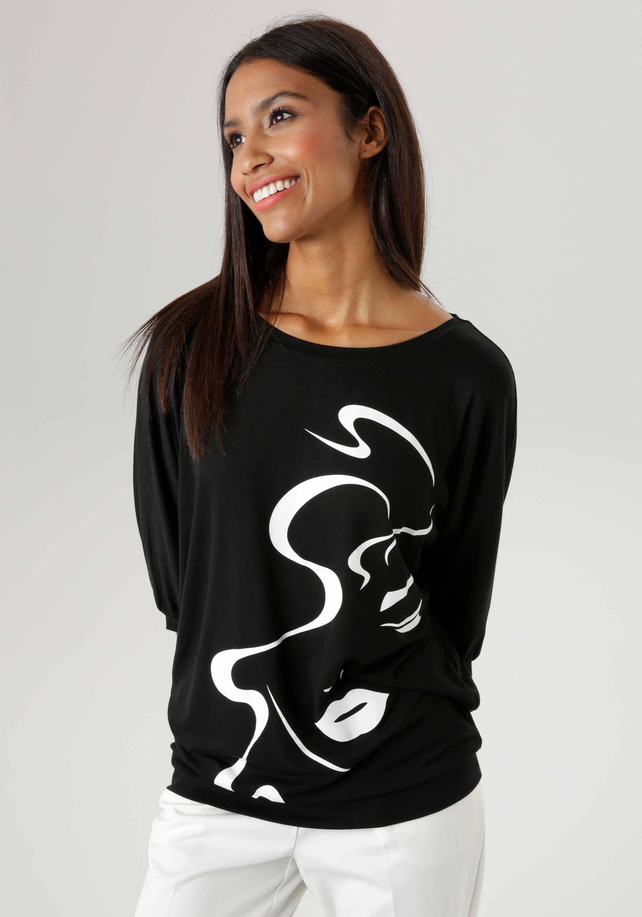 Aniston SELECTED Fledermausshirt , mit abstraktem Gesichtsdruck