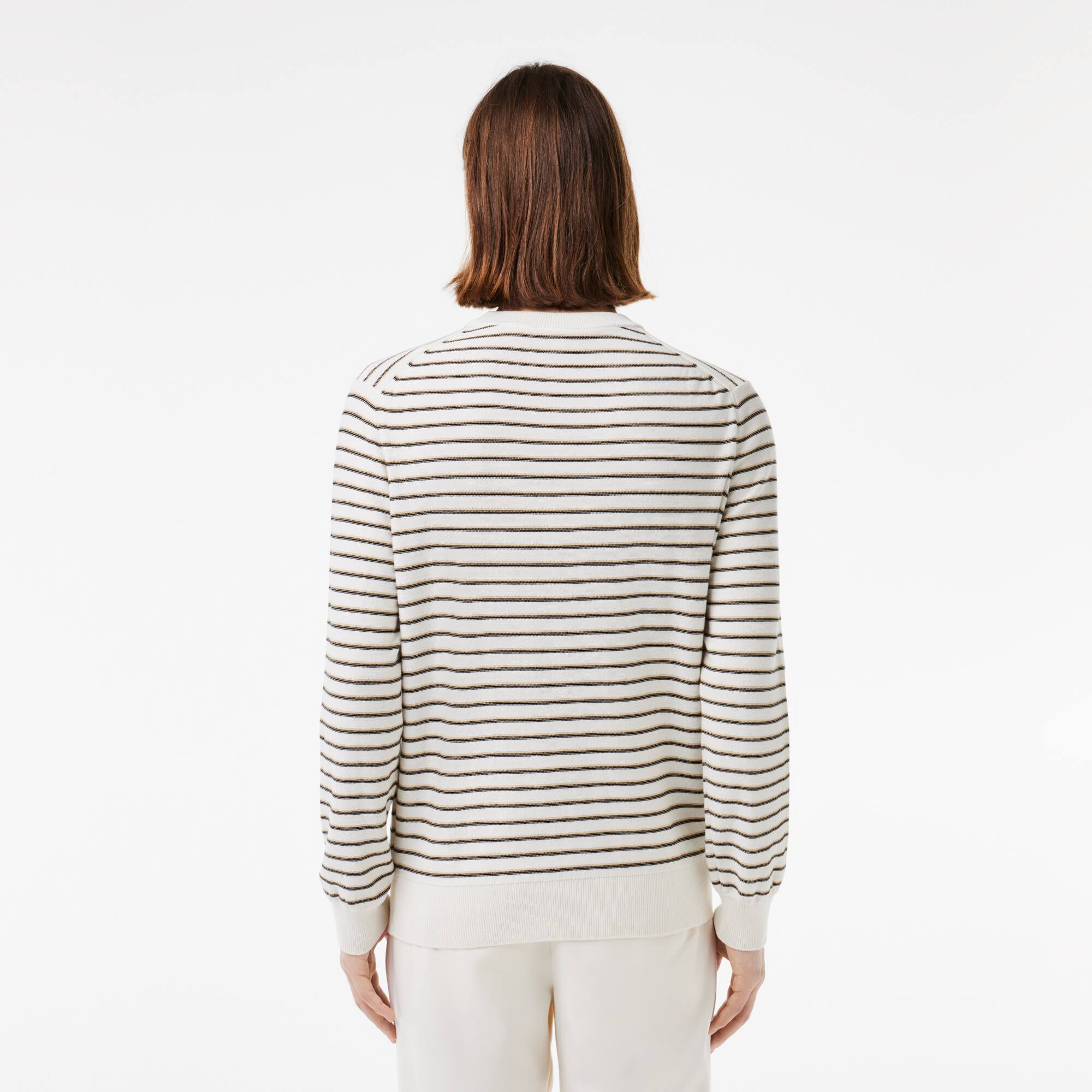 Pull col rond rayé en coton avec badge Lacoste Pullovers - Blanc - Lacoste - Homme