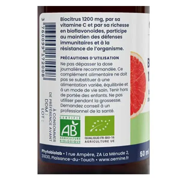Oemine Biocitrus 1200 Extrato de Semente de Toranja Orgânico Altamente Concentrado 50ml