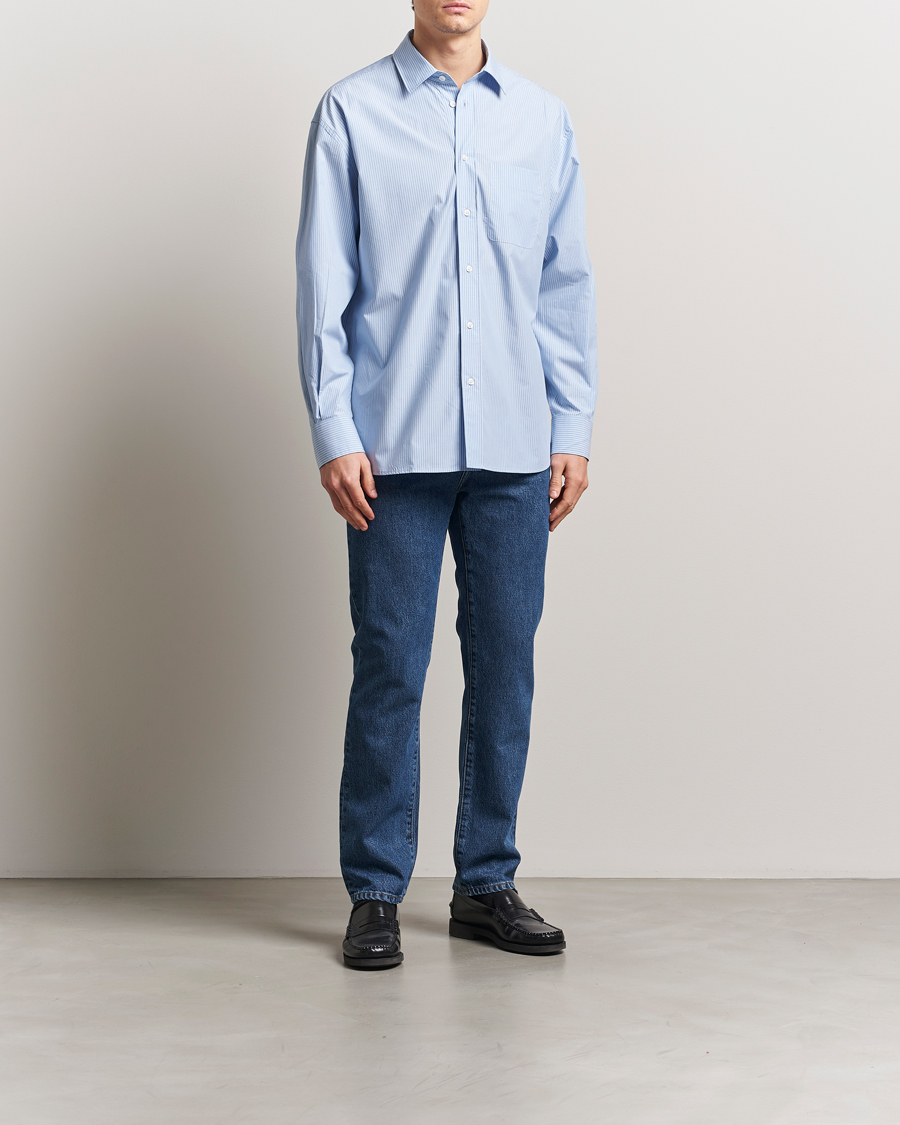 Filippa K Striped Cotton Poplin Shirt Light Blue/White