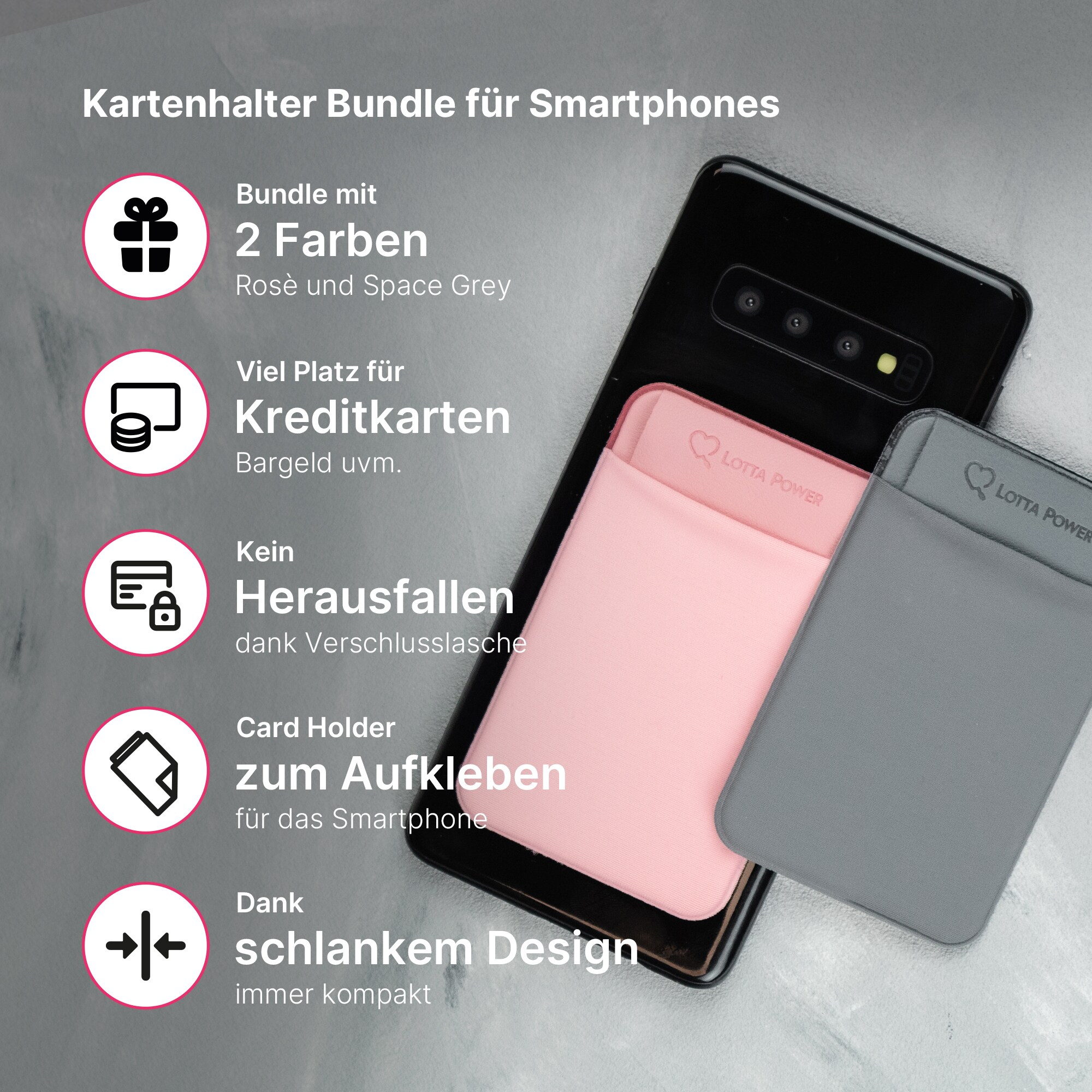 Lotta Power DIVERS SoftCase Kartenhalter für Smartphones Grey + Rose Bundle