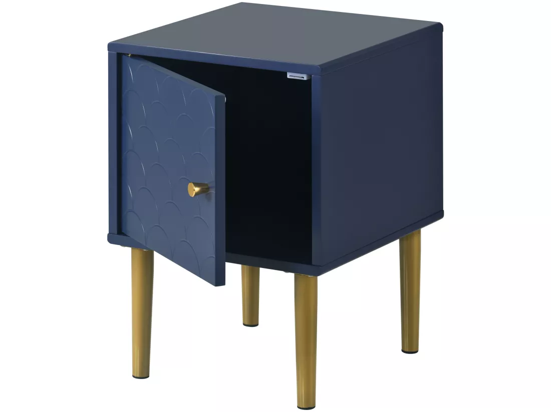 Table de chevet - motif écailles de poisson - pieds plaqués doré - bleu foncé - 2 pièces