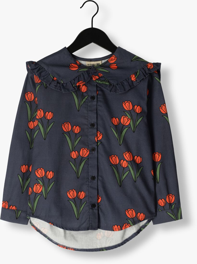 CARLIJNQ blauwe carlijnq blouse tulips - blouse with big collar