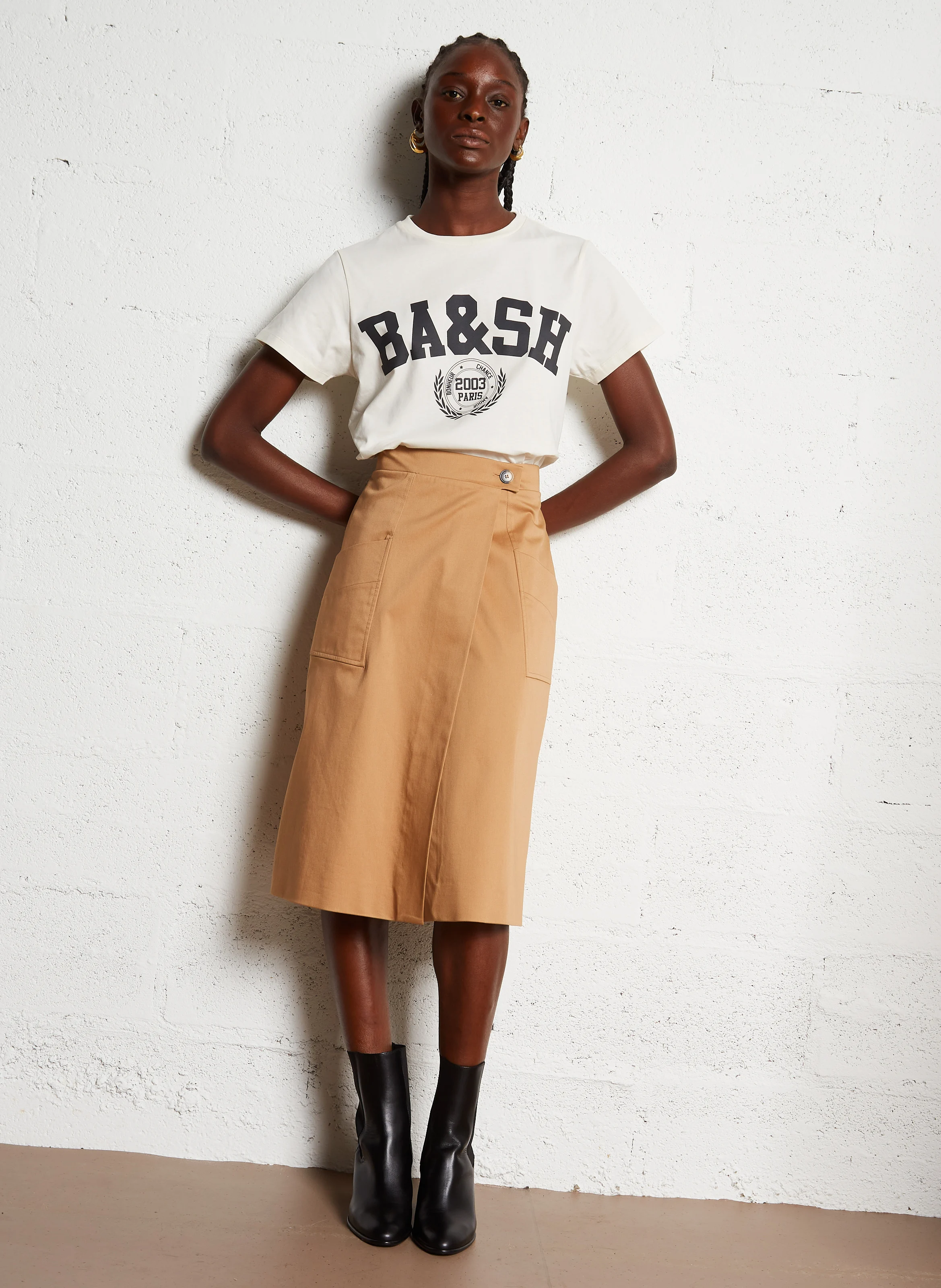 IONI - Tee-shirt col rond en coton | Beige