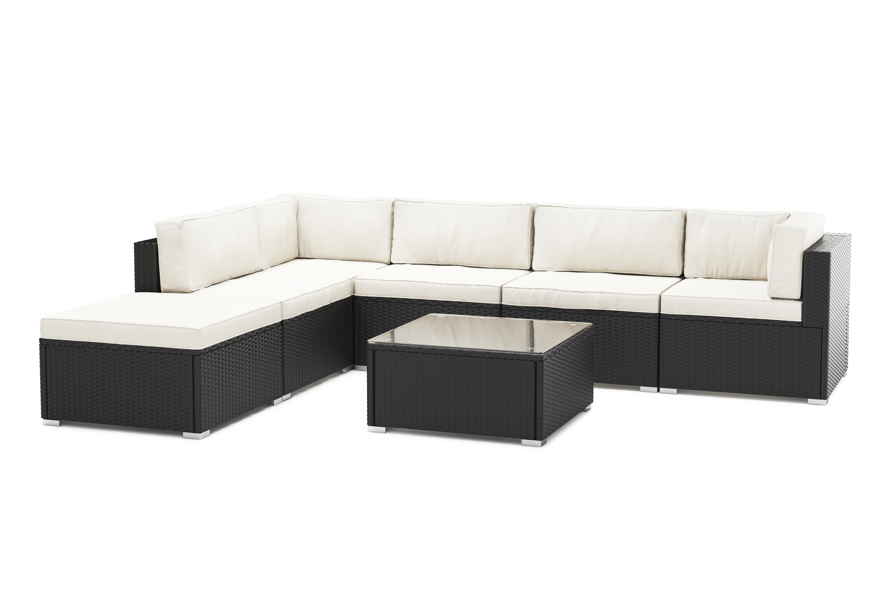 Mittelteil Rattanlounge KRETA schwarz/weiss