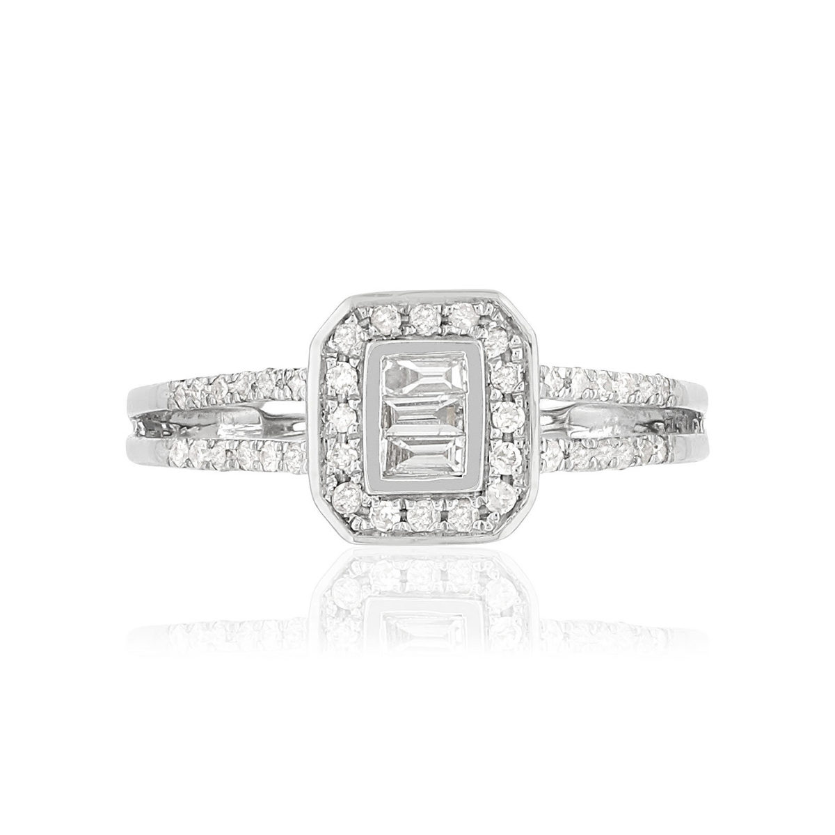 Bague or 750 blanc carrée diamants