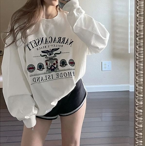 Honey River - Sweatshirt met ronde hals en pofmouwen en letters