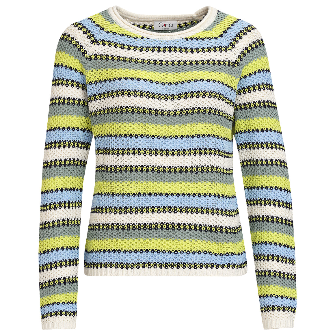 Gina Damen Pullover mit Streifen hellgrün / hellblau / cremeweiss