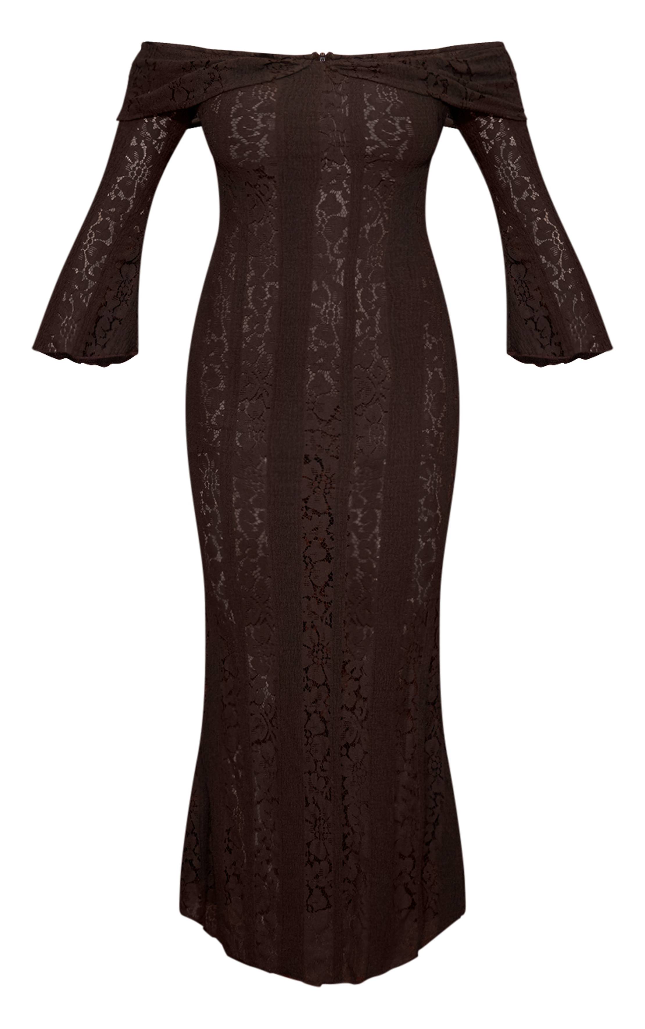 Chocolat Robe Longue Bandeau À Rabat En Dentelle