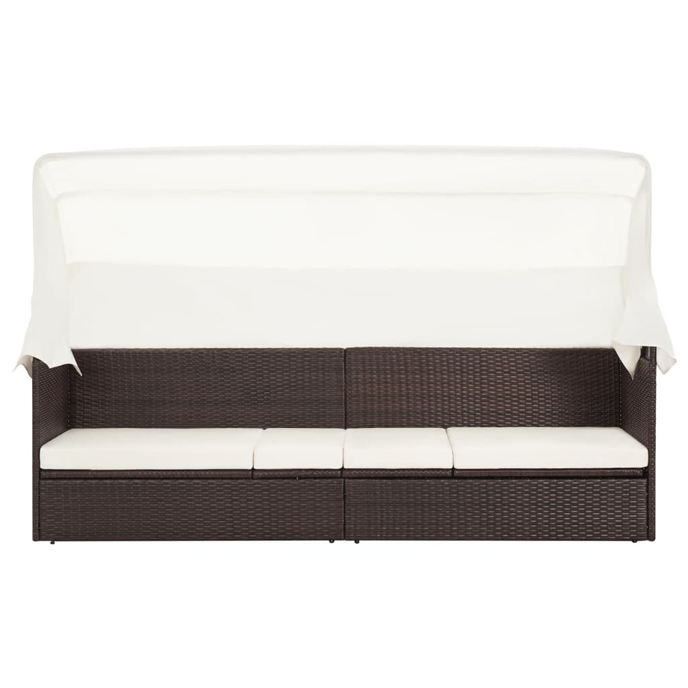 Transat chaise longue bain de soleil lit de jardin terrasse meuble d'extérieur avec auvent résine tressée marron