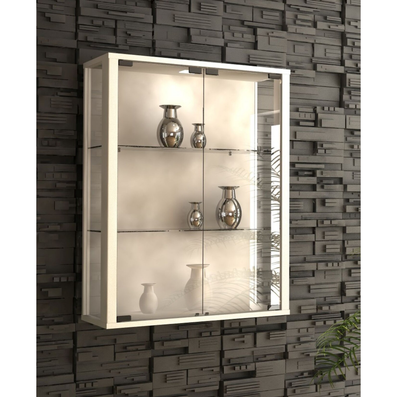VCM Glasvitrine hängend | Vitrine Glas mit ESG-Sicherheitsglas | Maße: H. 80 x B. 60 x T. 25 cm | Hängevitrine Glas | Modern und platzsparend | Glas Vitrinenschrank - Udina