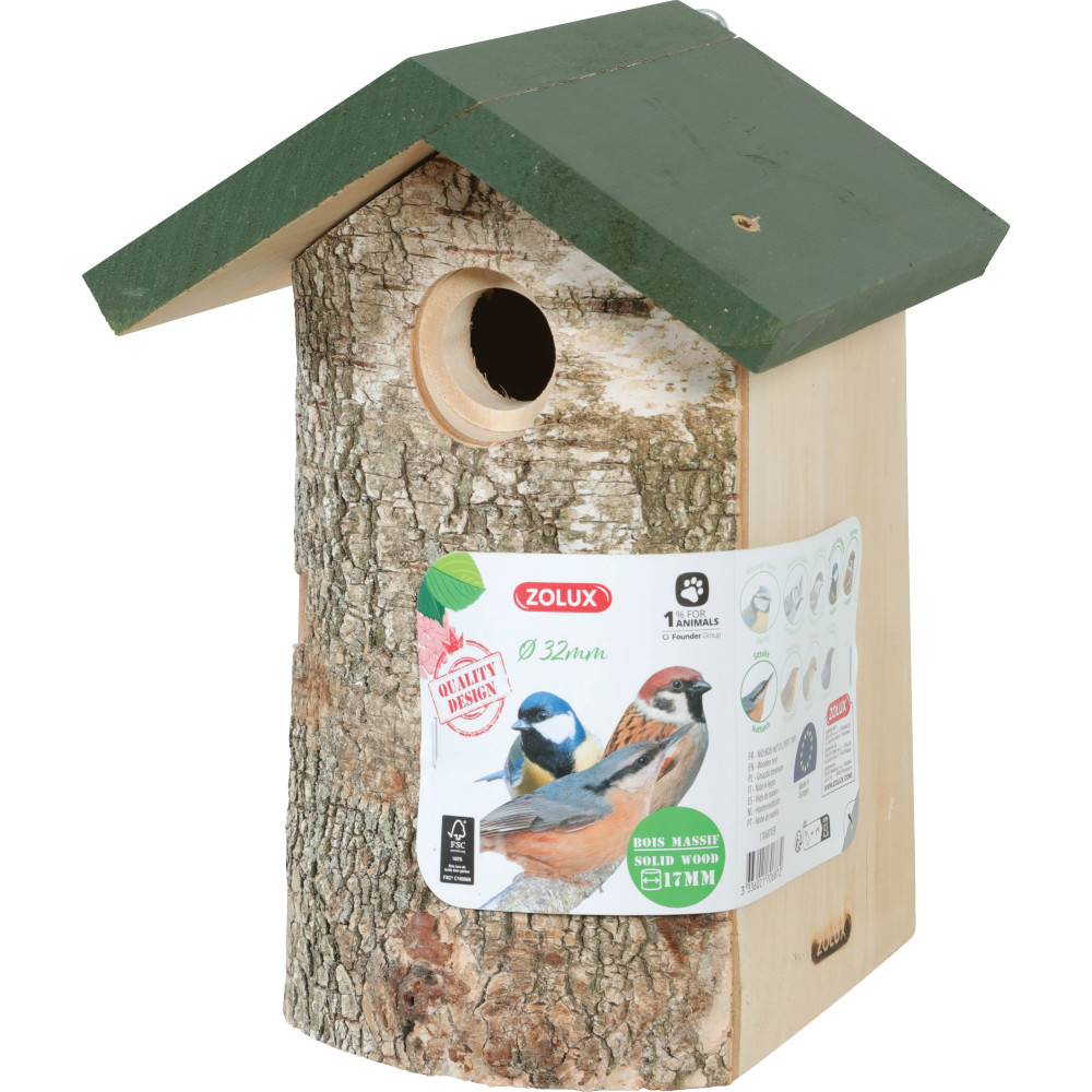 Nichoir en bois massif entrée ø32 mm pour oiseaux moineaux