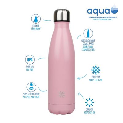 Aqua Pastel - Gourde Bouteille isotherme 500 ml - double paroi - disponible dans différentes couleurs - Viquel