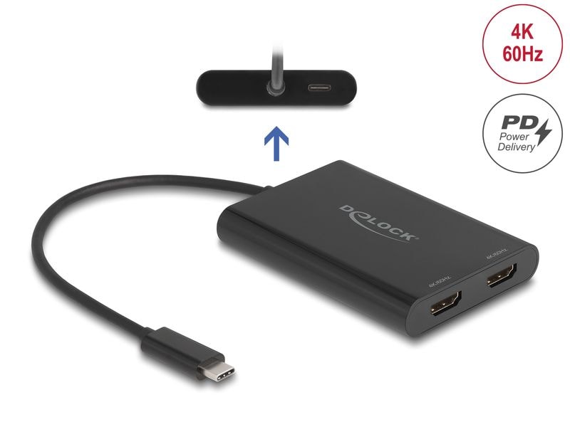 Delock Multiadapter USB-C zu 2 x HDMI 4K 60Hz Schwarz Delock Adapter USB Type-C zu 2 x HDMI 4K 60 Hz mit DisplayLink Grafik und USB PD