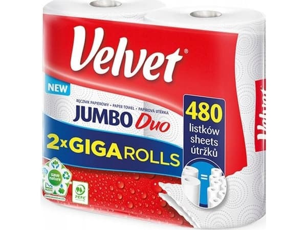 Fløyel VELVET JUMBO DUO håndkle 2 ruller 2 lag 2x240 ark
