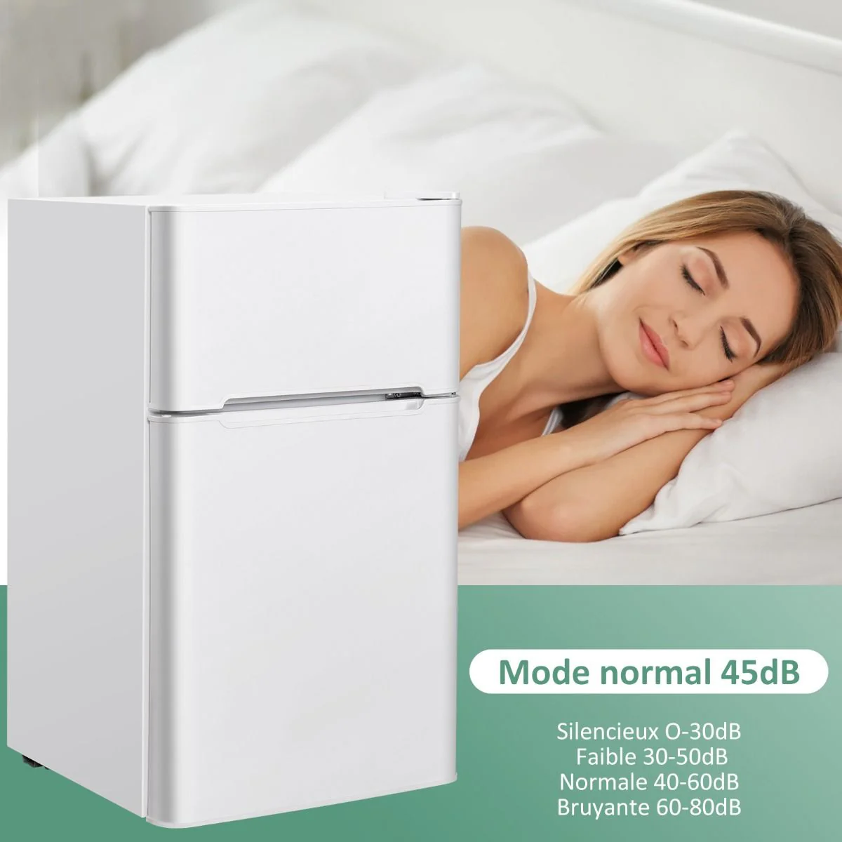 Réfrigérateur Compact Mini-réfrigérateur 90 L Congélateur Séparé avec Design à 2 Portes Fonctionnement Silencieux Blanc/Gris/Noir