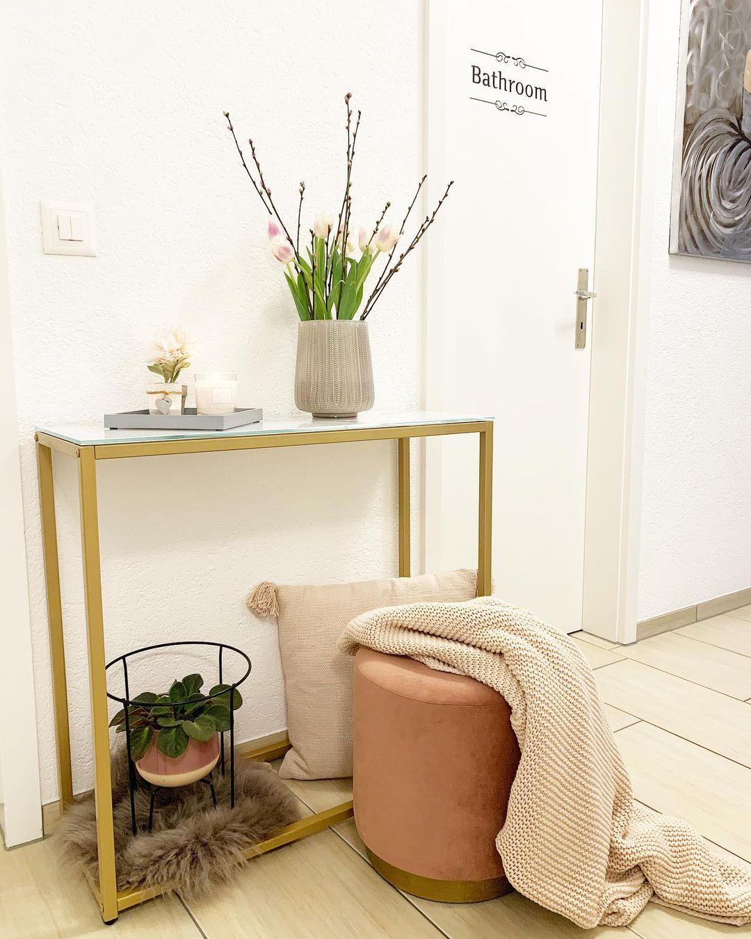 Sidetable DELANO Veiligheidsglas Marmer/goud