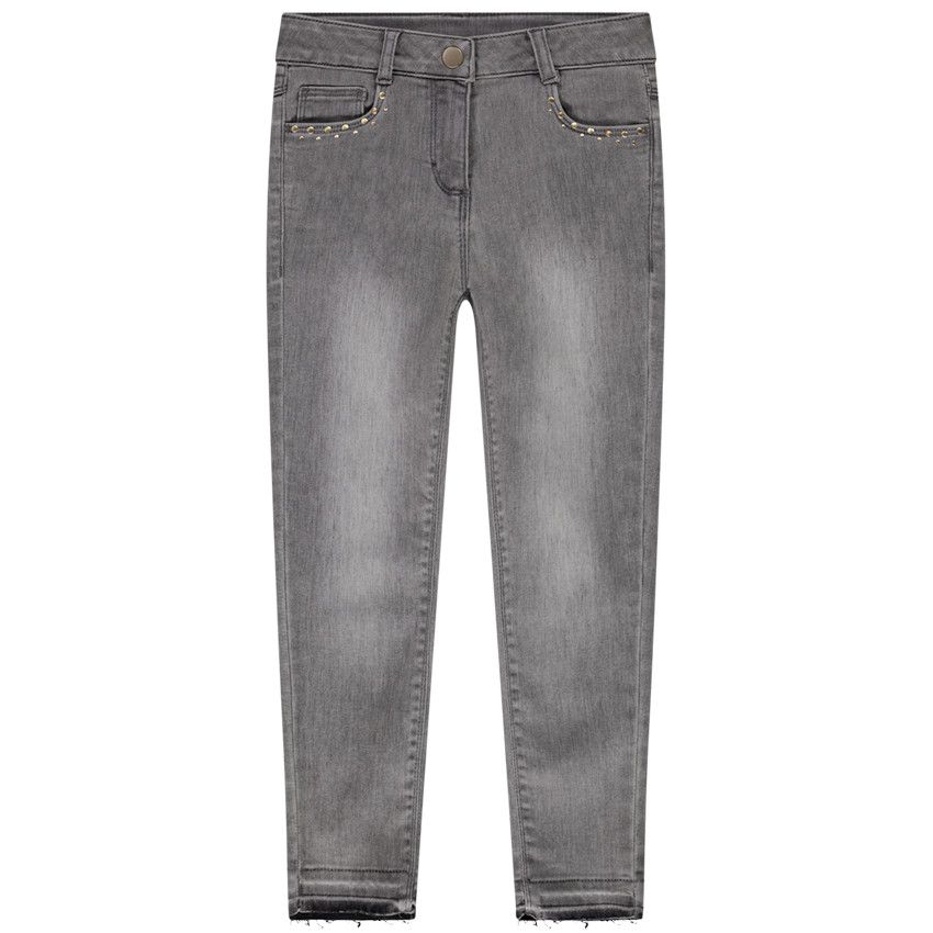 Jean slim à rivets effet délavé pour fille - Gris chiné