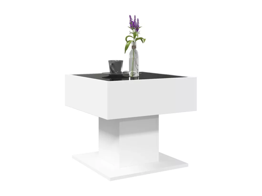 Table basse avec LED blanc 50x50x45 cm bois d'ingénierie
