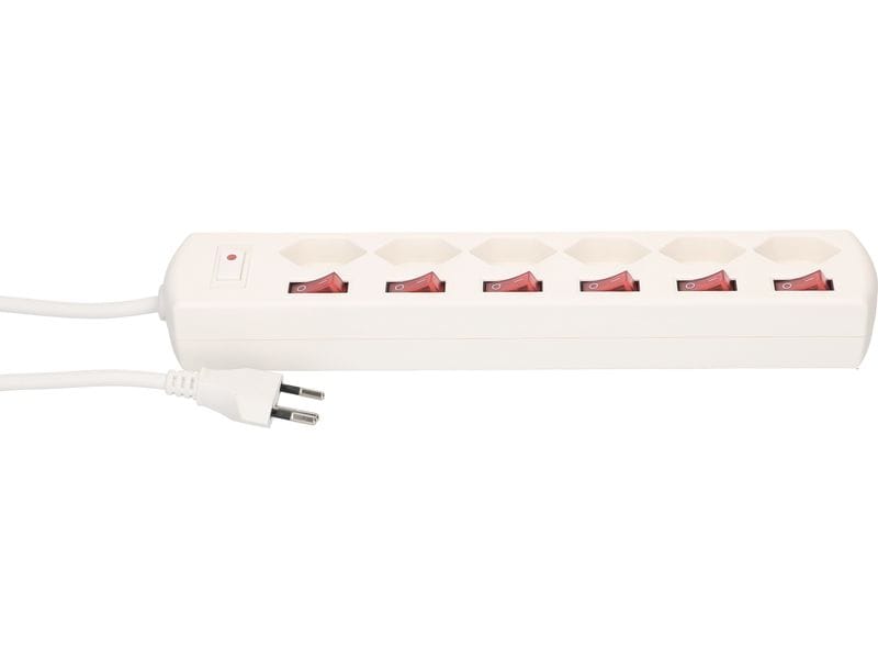 Max Hauri Steckdosenleiste Multi-Switch Weiss 6 x T13 Steckdosenleiste mit 6 T13 Steckplätzen