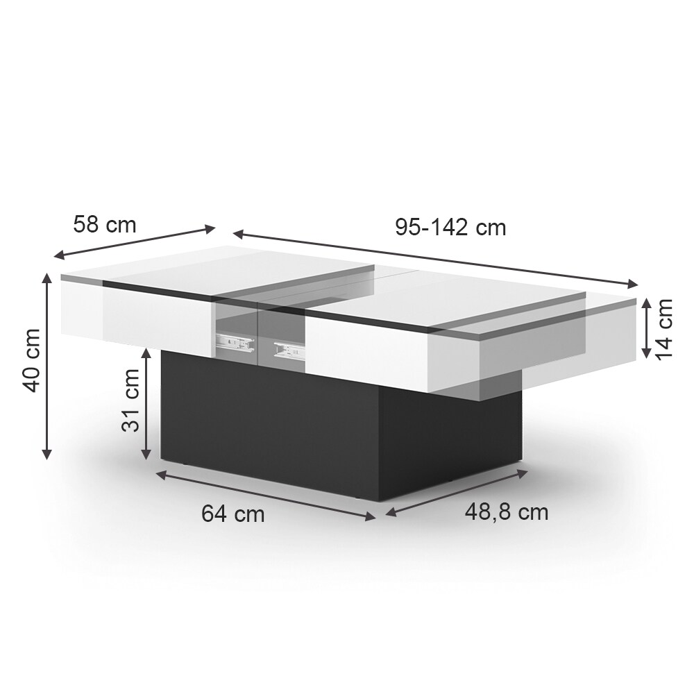Vicco Couchtisch Boto Schwarz Weiß 95 x 40 ausziehbar