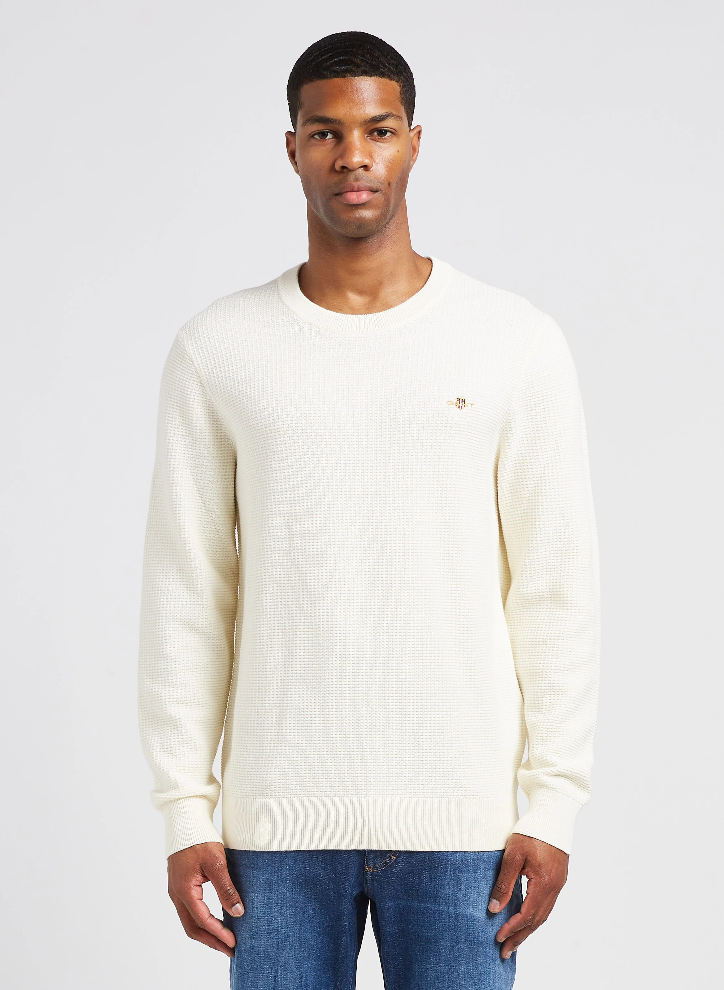 Pull rond regular-fit brodé en coton | Blanc