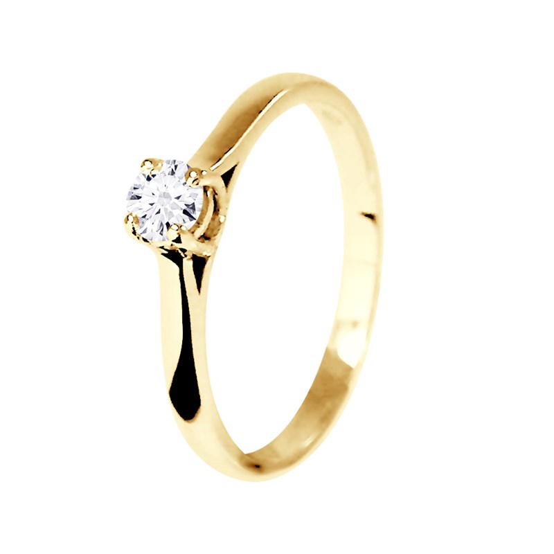 Solitaire Diamant 0,20 Cts 4 Griffes Or Jaune 18 Carats