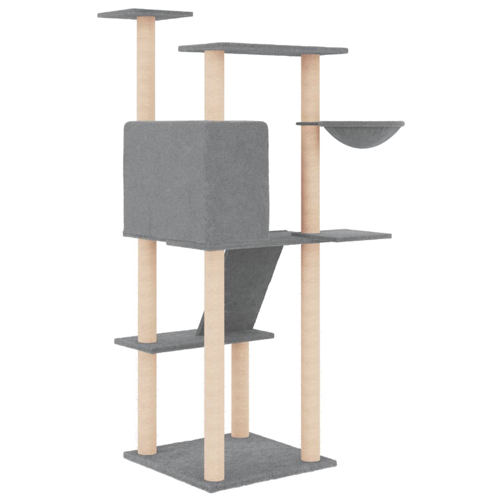 Arranhador para gatos vidaXL com hastes de sisal cinza claro, 143 cm