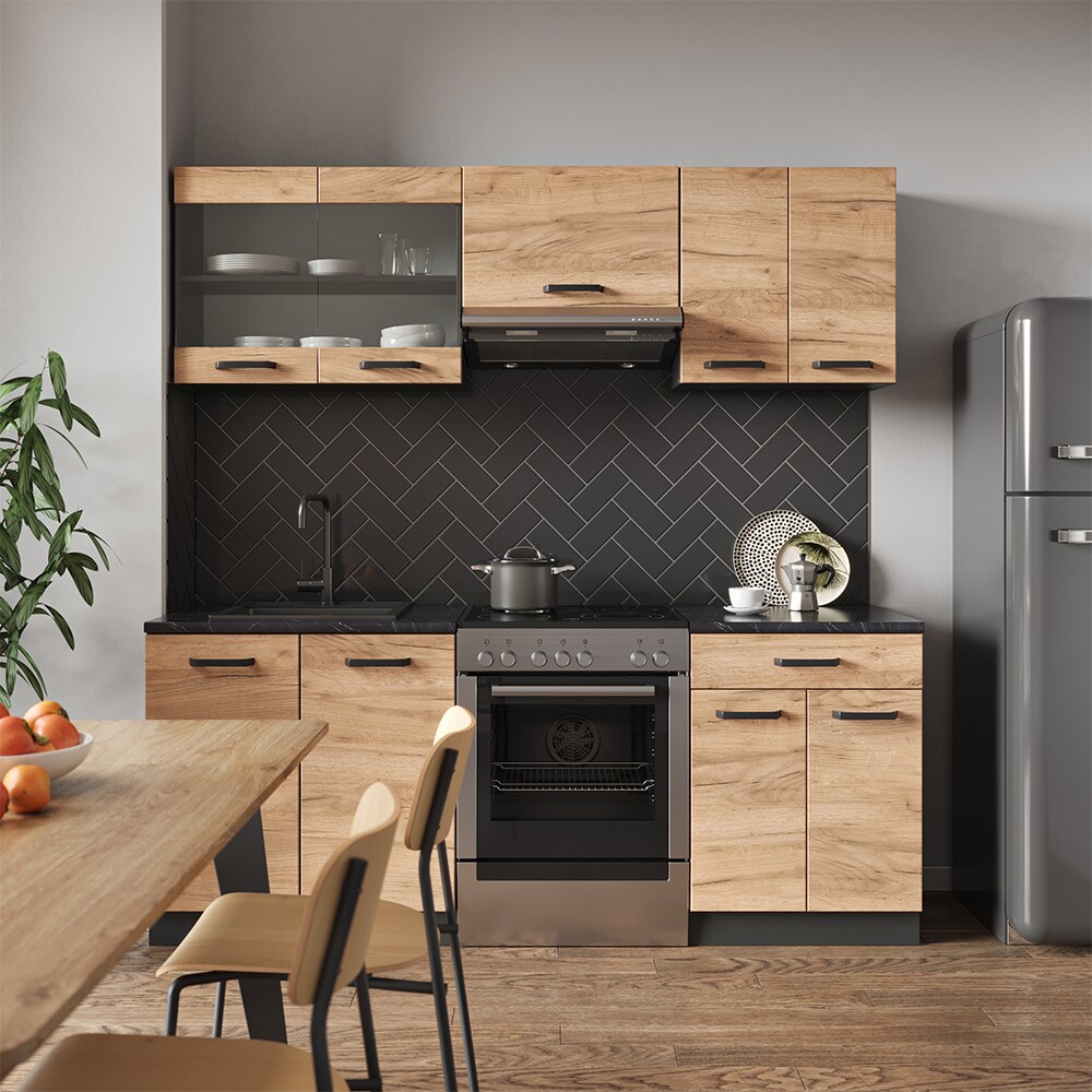 Vicco KÜCHE R-LINE 200CM KÜCHENZEILE KÜCHENBLOCK EINBAU Anthrazit Eiche