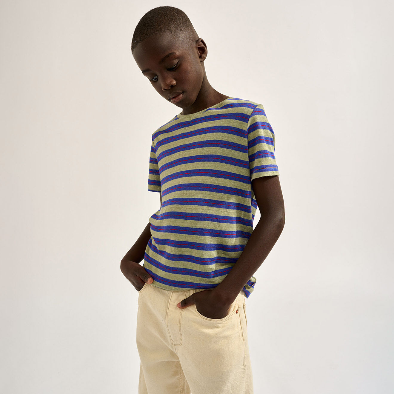 Bellerose T-Shirt 100% Lin Mogo  rayé gris/bleu