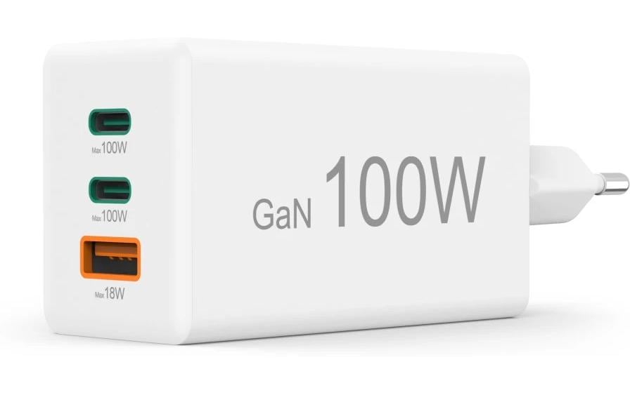 USB-Wandladegerät Gan charger 1x USB-A 2x USB-C 100 W WeissSchnellladegerät mit 1x USB-A und 2x USB-C