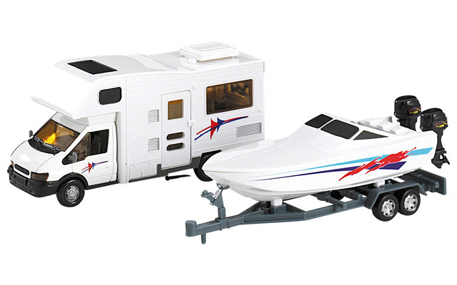 Motorhome-Wohnmobil mit Bootsanhänger