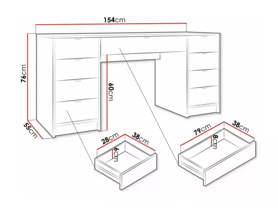 Bureau Comfivo Larmire 110, Avec tiroirs, 76x154x55cm, Blanc