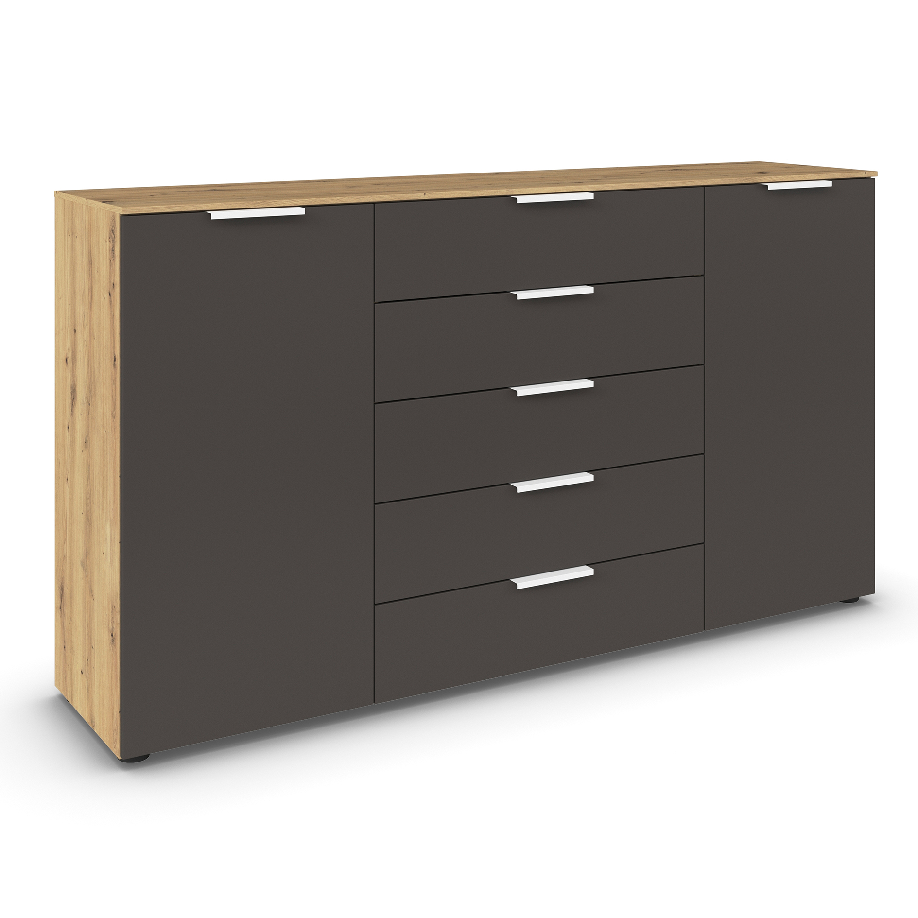 Kommode - Artisan Eiche-graphit - weiße Griffe - 180 cm