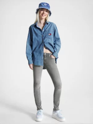 Calça jeans skinny preta desbotada de cintura baixa Sophie