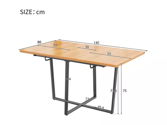 Table de salle à manger extensible convient pour 4-6 personnes pieds de table en métal noir moderne et sobre Chêne clair