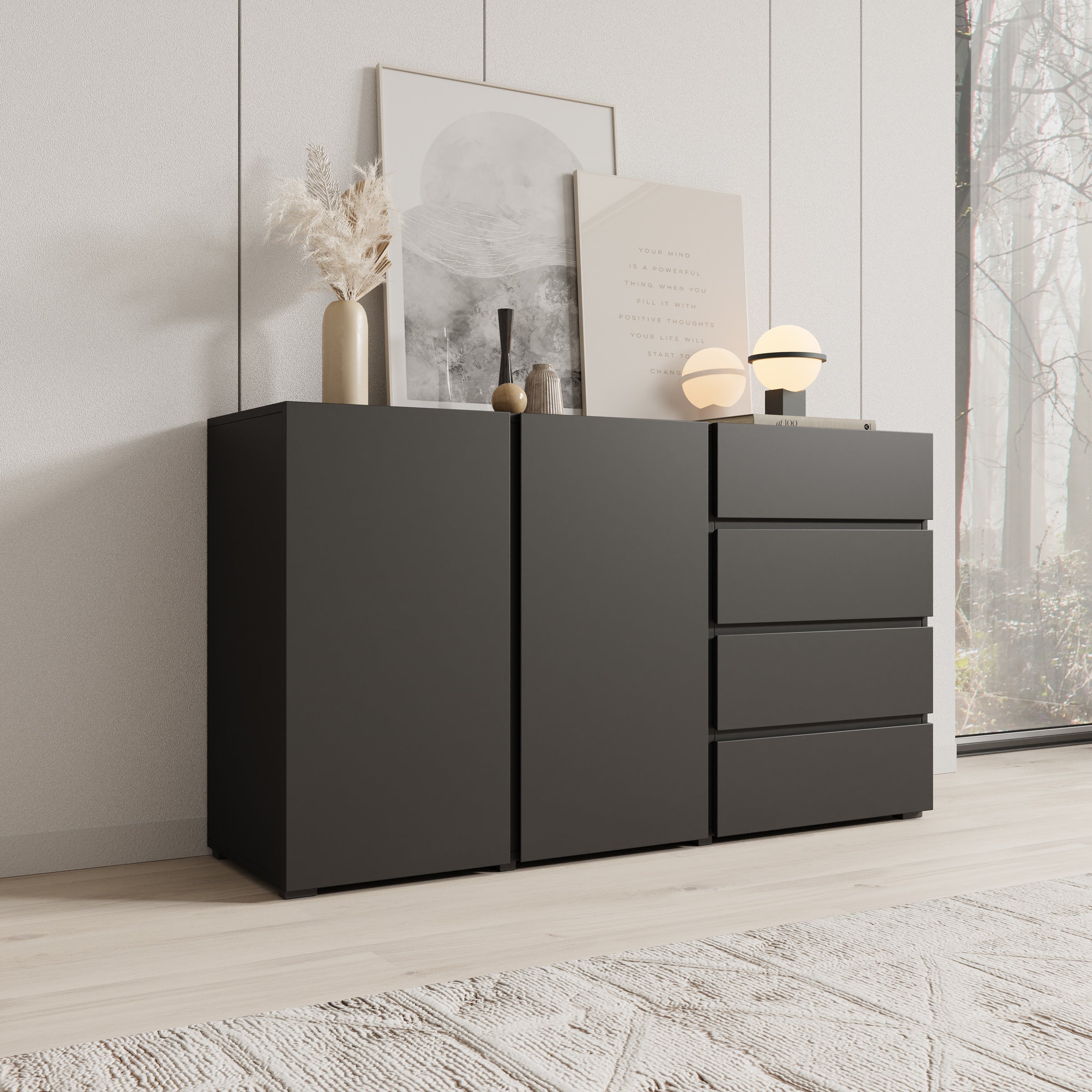 Aroji - Dressoir - Zwart - 138x40x78 cm