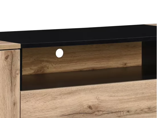 Buffet avec 2 portes, 2 tiroirs et 1 niche - Naturel et Noir - CEMILINA