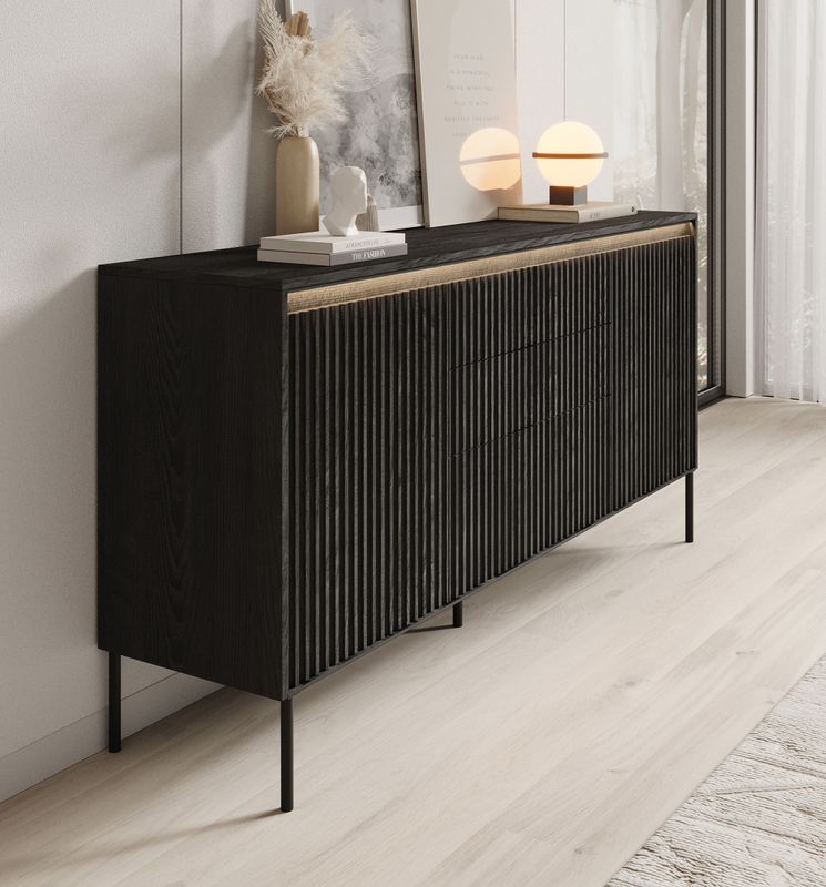 Meubella - Timoteo - Dressoir - Mat Zwart - 3 Lades - 2 Deuren